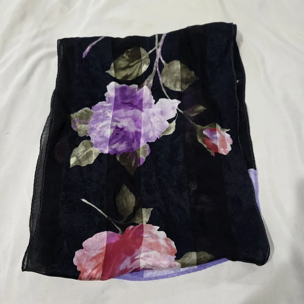 Floral Silk Scarf Rectangle Paisley Parisian Luxury‎